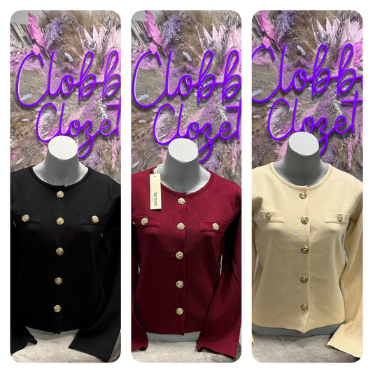 Margot Crew Neck Gold Popper Button Knitted Cardigan