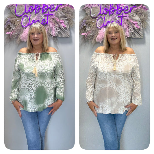 Plus Size Italian Animal Print Bardot Blouse