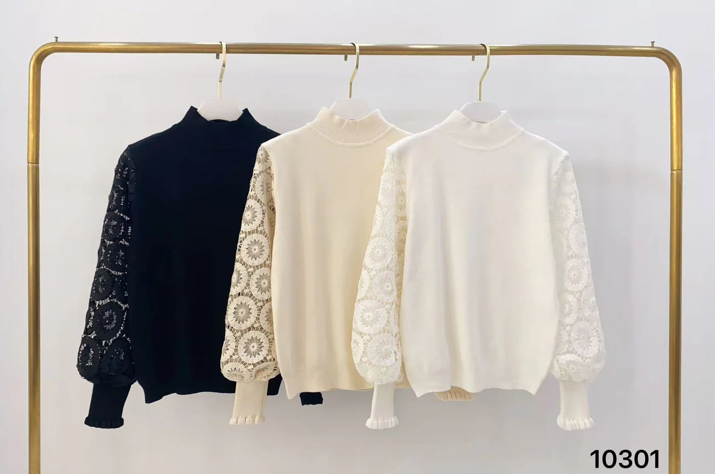 Mariposa - Soft Knit Turtle Neck with Crochet Lace Sleeves
