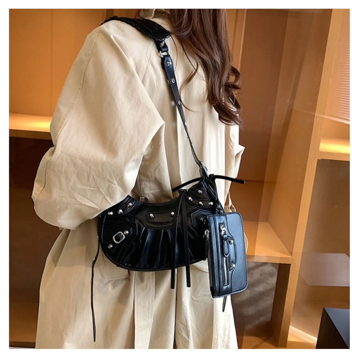 Small Size Studs Cross Body Bag Shoulder Bag with a Purse