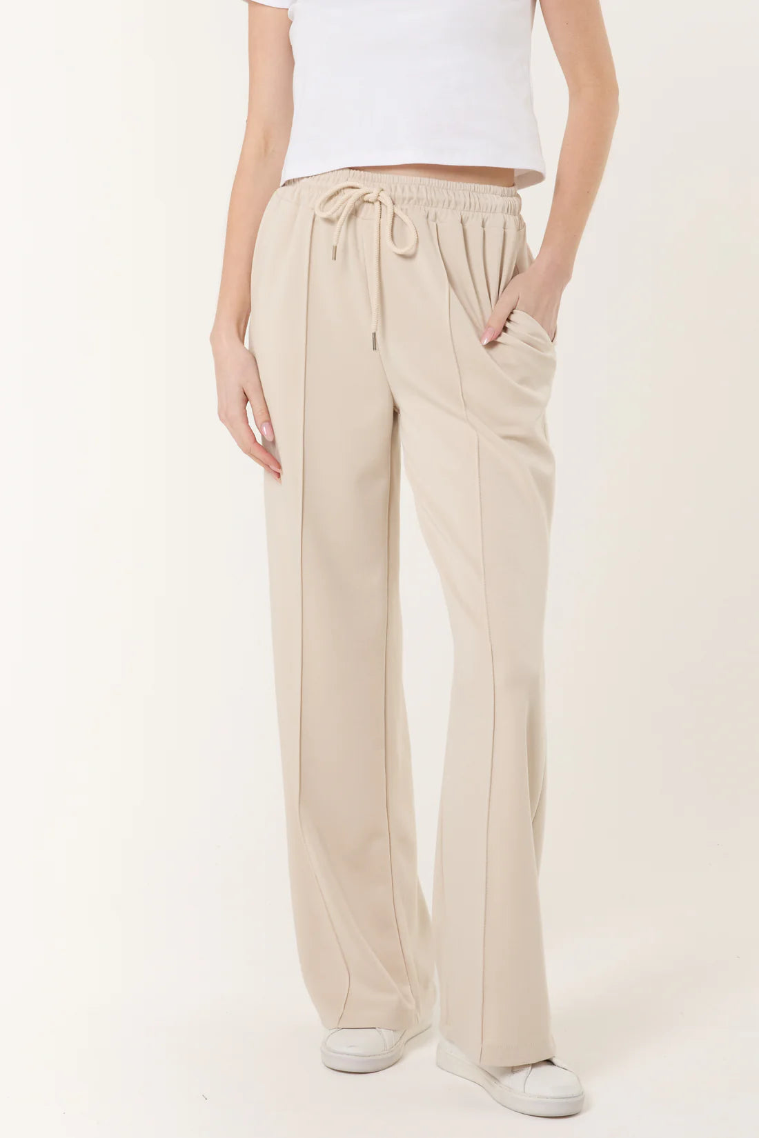 Drawstring Crease Front Sweat Trousers