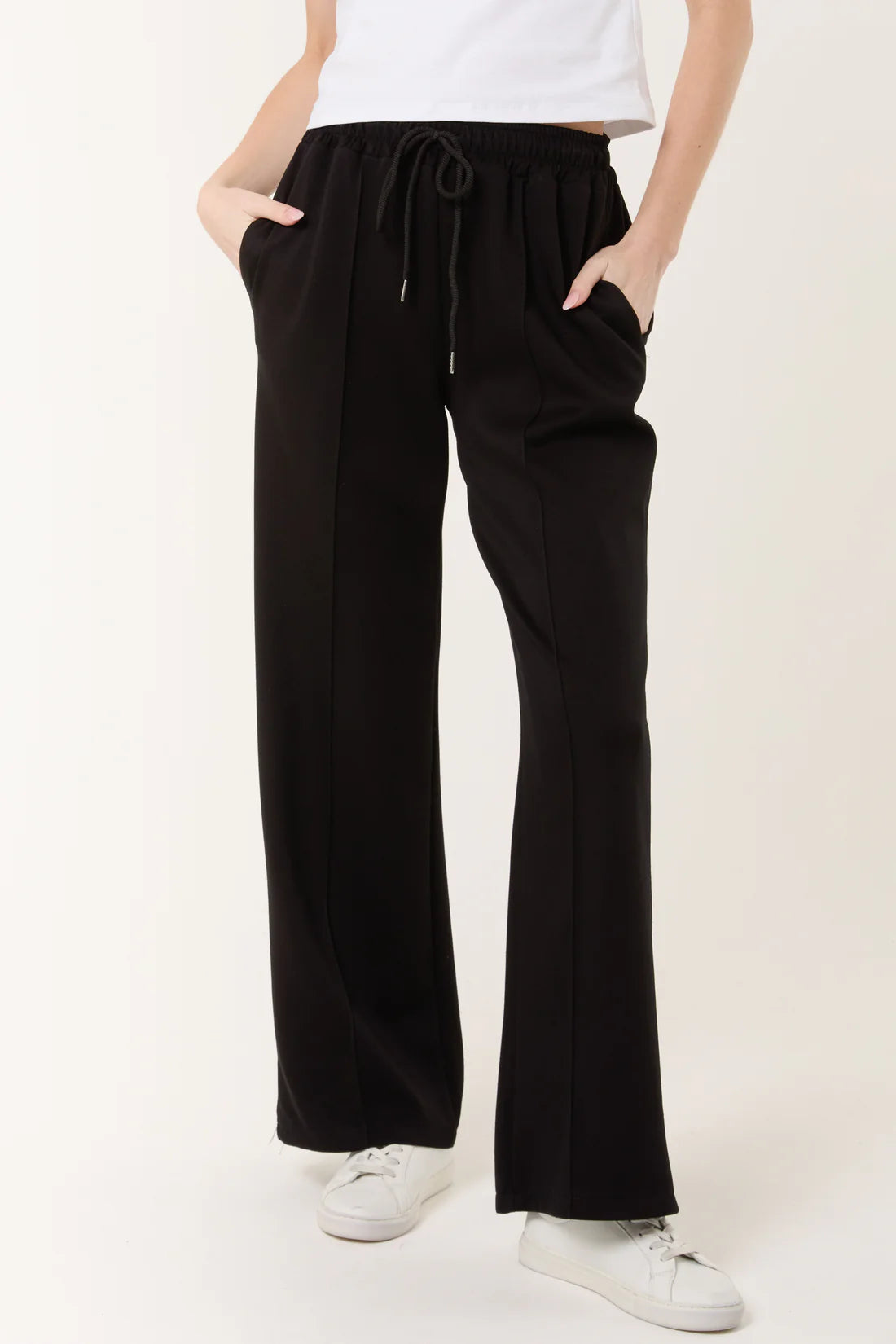 Drawstring Crease Front Sweat Trousers