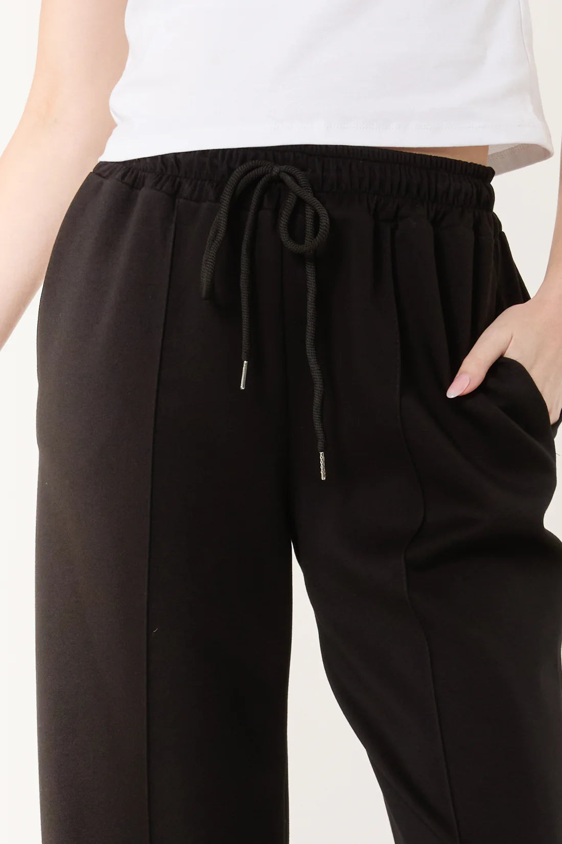 Drawstring Crease Front Sweat Trousers