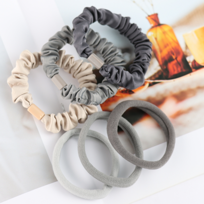 Pack Of 6 Grey Scrunchie Hairbands
