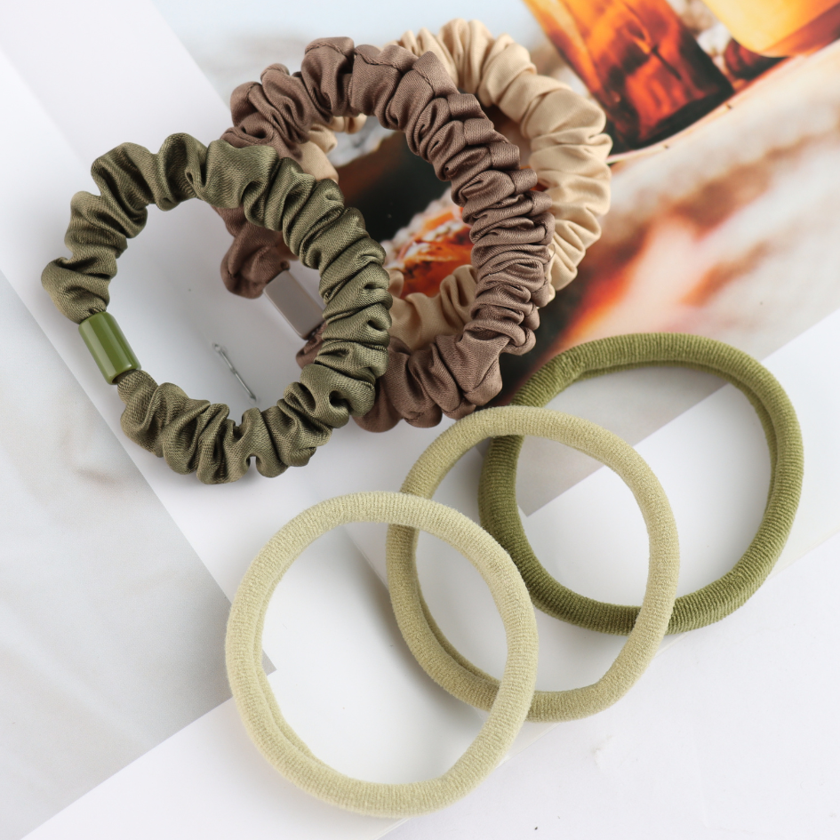 Pack Of 6 Green Scrunchie Hairbands
