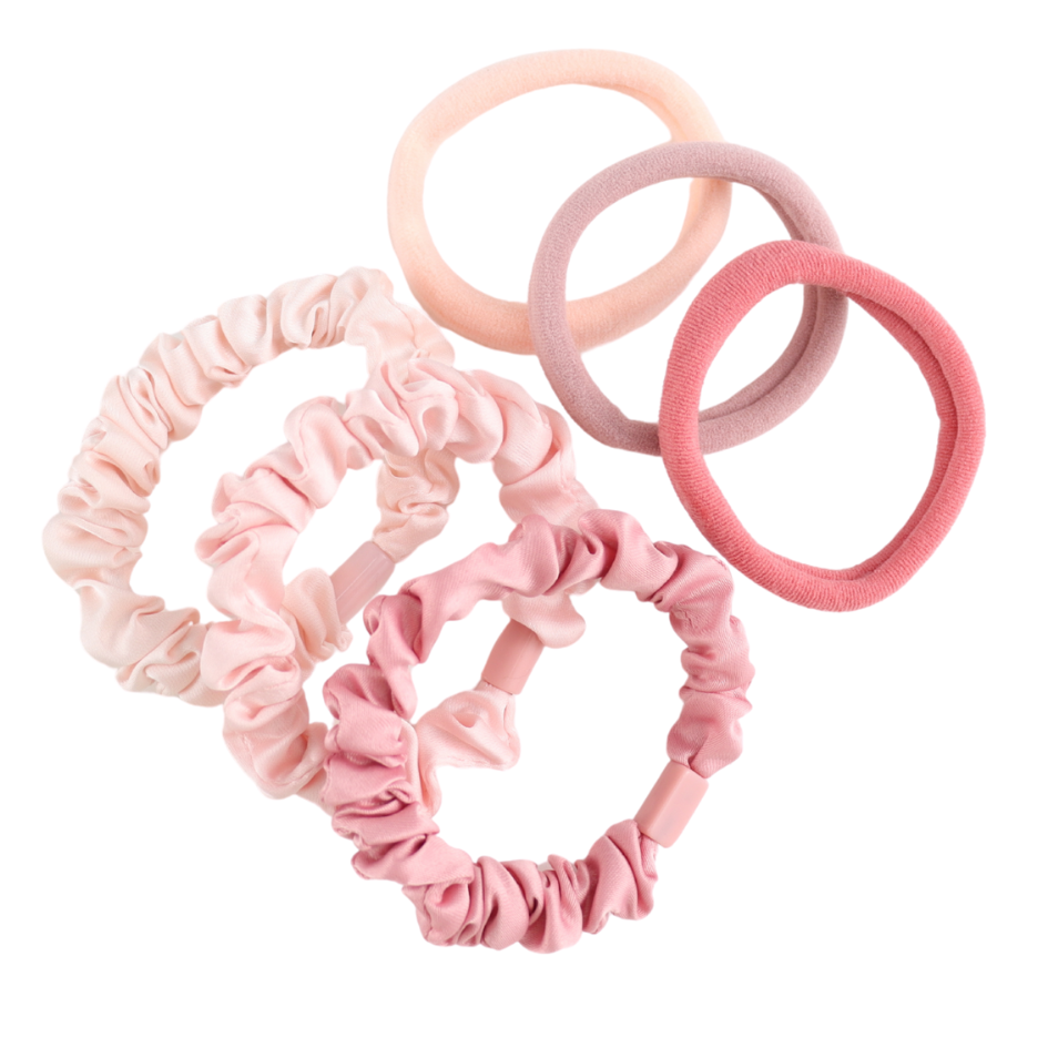 Pack Of 6 Pink Scrunchie Hairbands