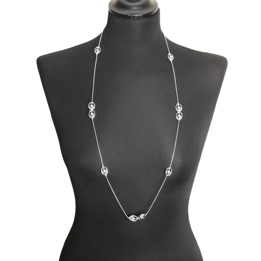 Silver Orbit Bead Long Chain Necklace