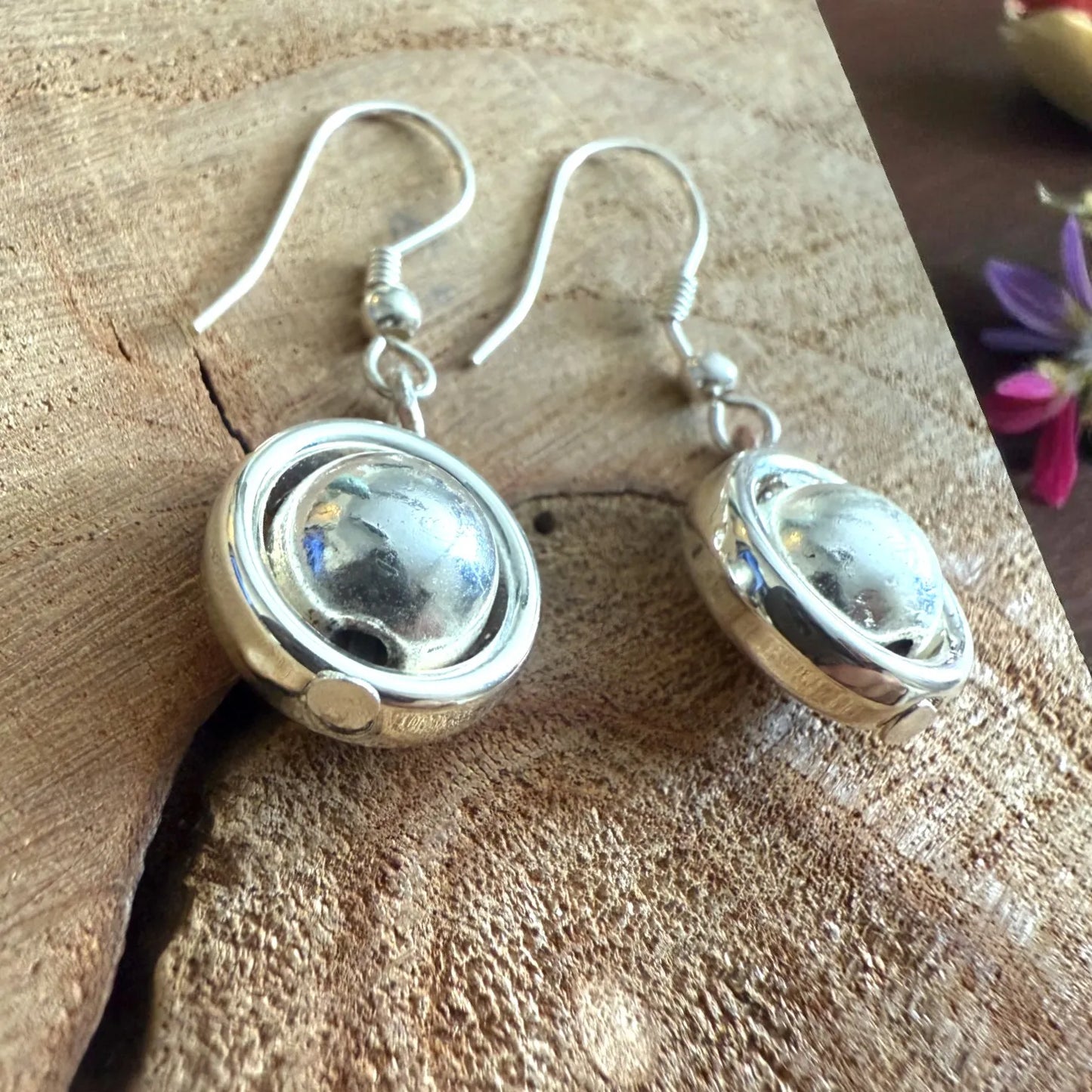 Silver Orbit Bead Drop Earrings