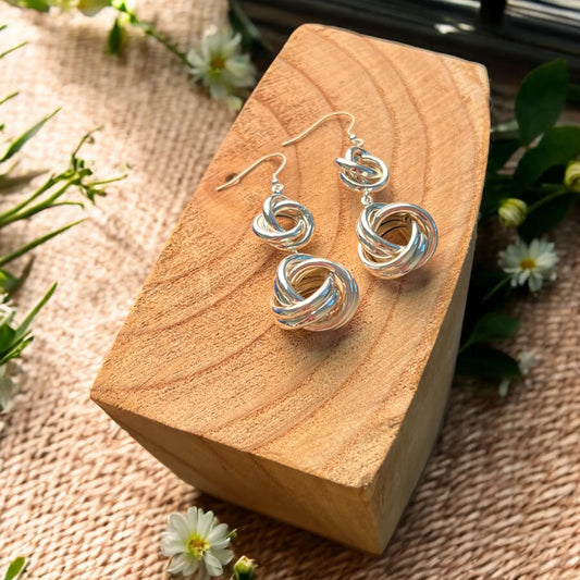 Double Knot Drop Earrings - Silver Colour