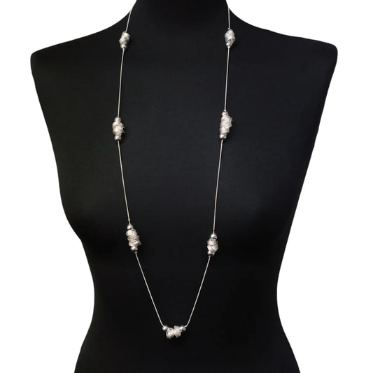 Long Necklace with Silver Twisted Wire Bead Decoration