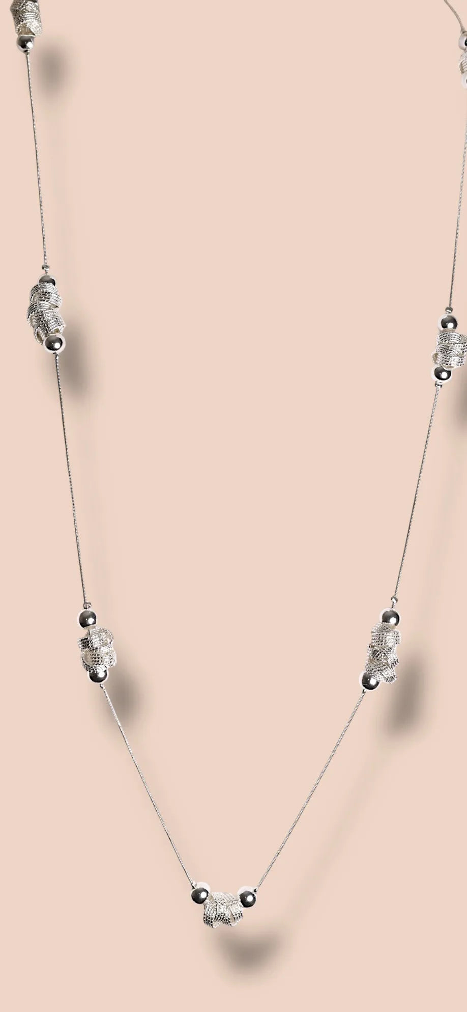 Long Necklace with Silver Twisted Wire Bead Decoration