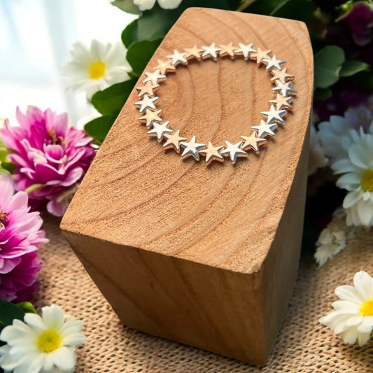 Shiny Mini Stars on Stretch Bracelet - Gold and Silver Colour