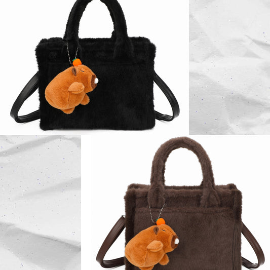 Fluffy Tote Bag with Charm