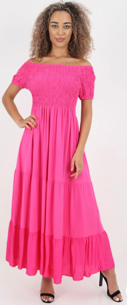 Morocco - Shirred Bodice and Tiered Maxi Dress - 5 Colours