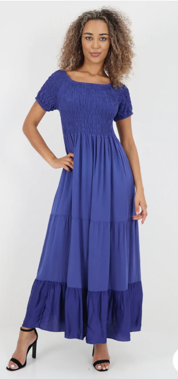 Morocco - Shirred Bodice and Tiered Maxi Dress - 5 Colours