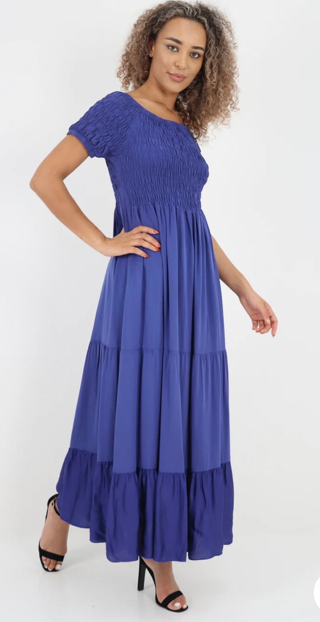 Morocco - Shirred Bodice and Tiered Maxi Dress - 5 Colours