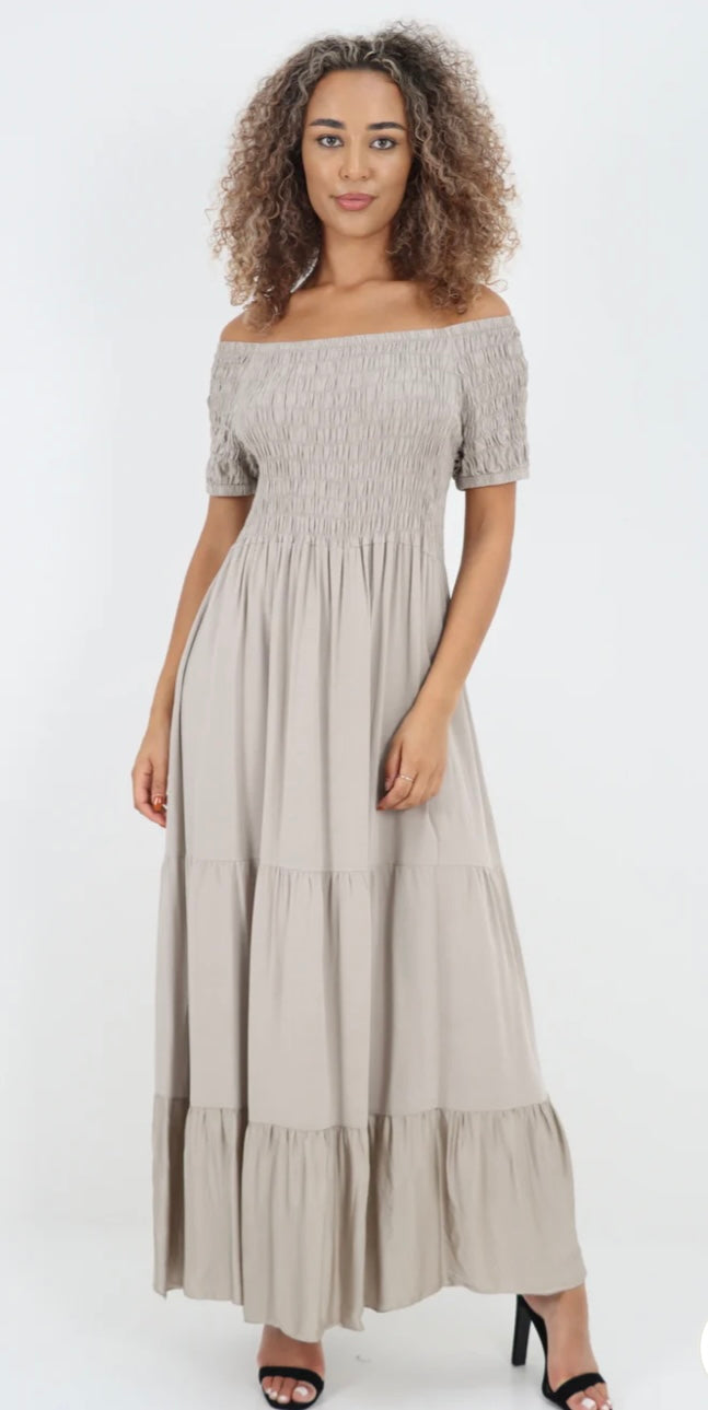 Morocco - Shirred Bodice and Tiered Maxi Dress - 5 Colours