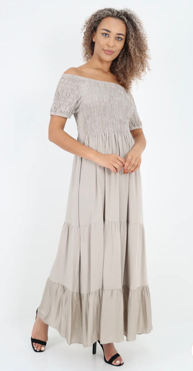 Morocco - Shirred Bodice and Tiered Maxi Dress - 5 Colours