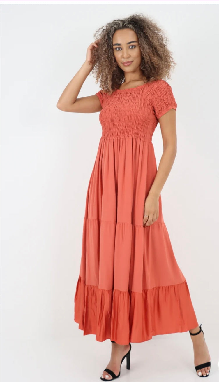 Morocco - Shirred Bodice and Tiered Maxi Dress - 5 Colours