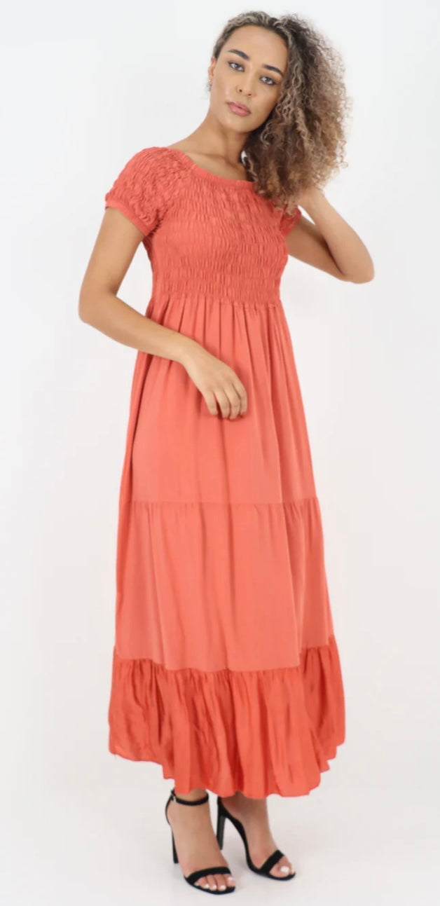 Morocco - Shirred Bodice and Tiered Maxi Dress - 5 Colours