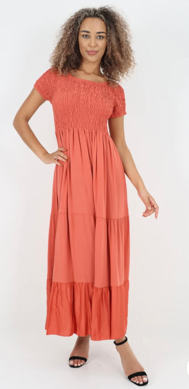 Morocco - Shirred Bodice and Tiered Maxi Dress - 5 Colours