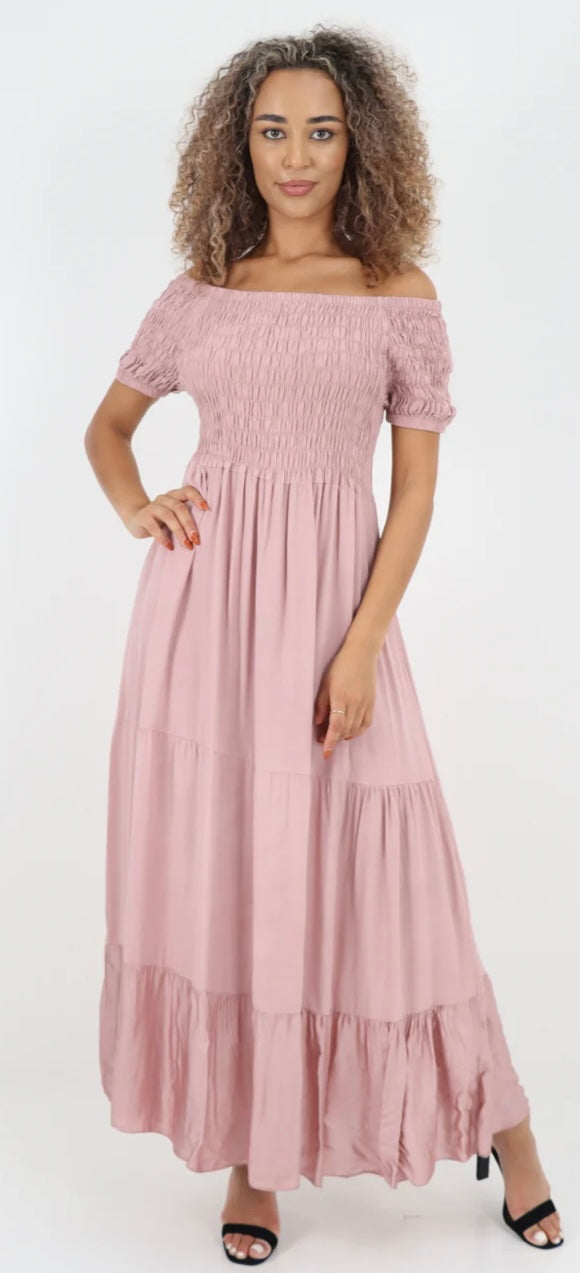 Morocco - Shirred Bodice and Tiered Maxi Dress - 5 Colours