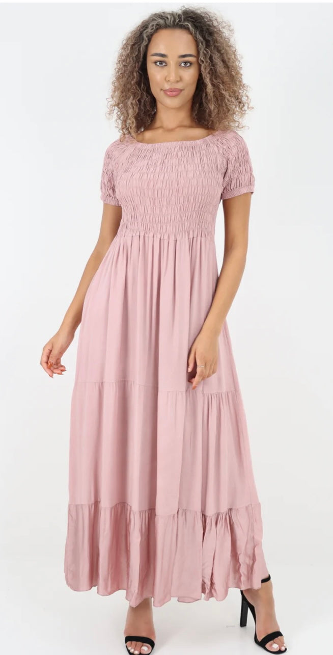 Morocco - Shirred Bodice and Tiered Maxi Dress - 5 Colours