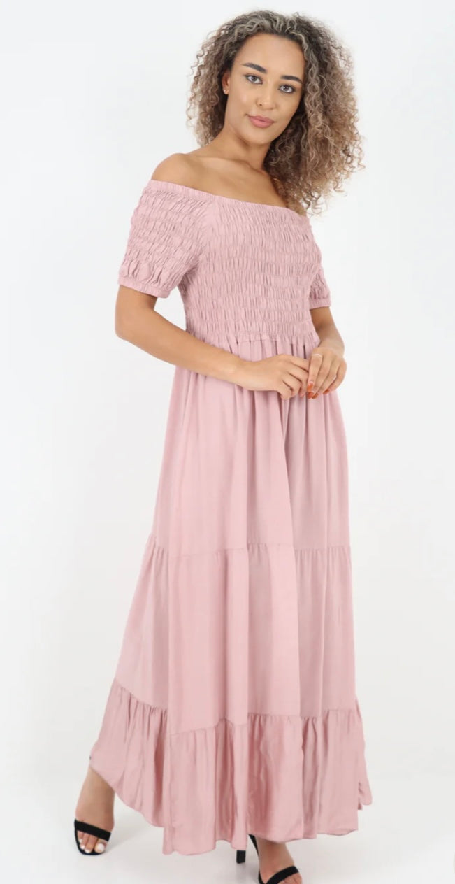 Morocco - Shirred Bodice and Tiered Maxi Dress - 5 Colours