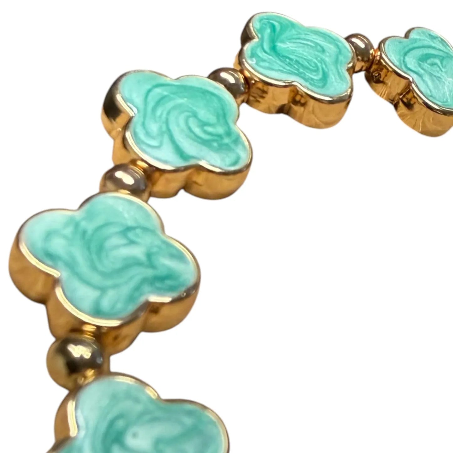 Jess & Lou Aqua Blue Clover Pearlescent Bracelet on a white background