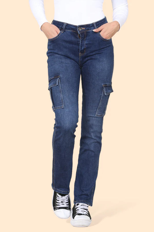 Voggo Dark Wash Cargo Pocket Cotton Stretch Jeans