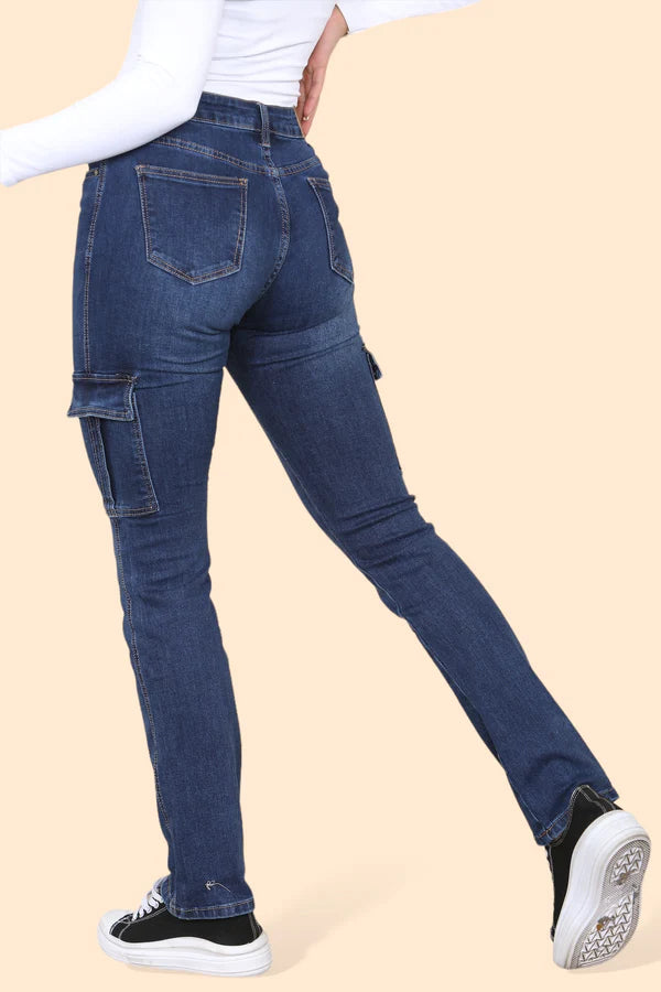 Voggo Dark Wash Cargo Pocket Cotton Stretch Jeans