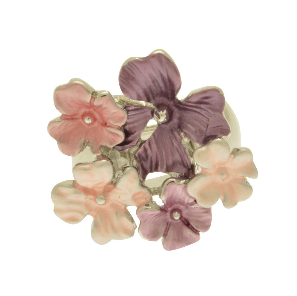 Decorative ring with pink and purple floral designs on a white background