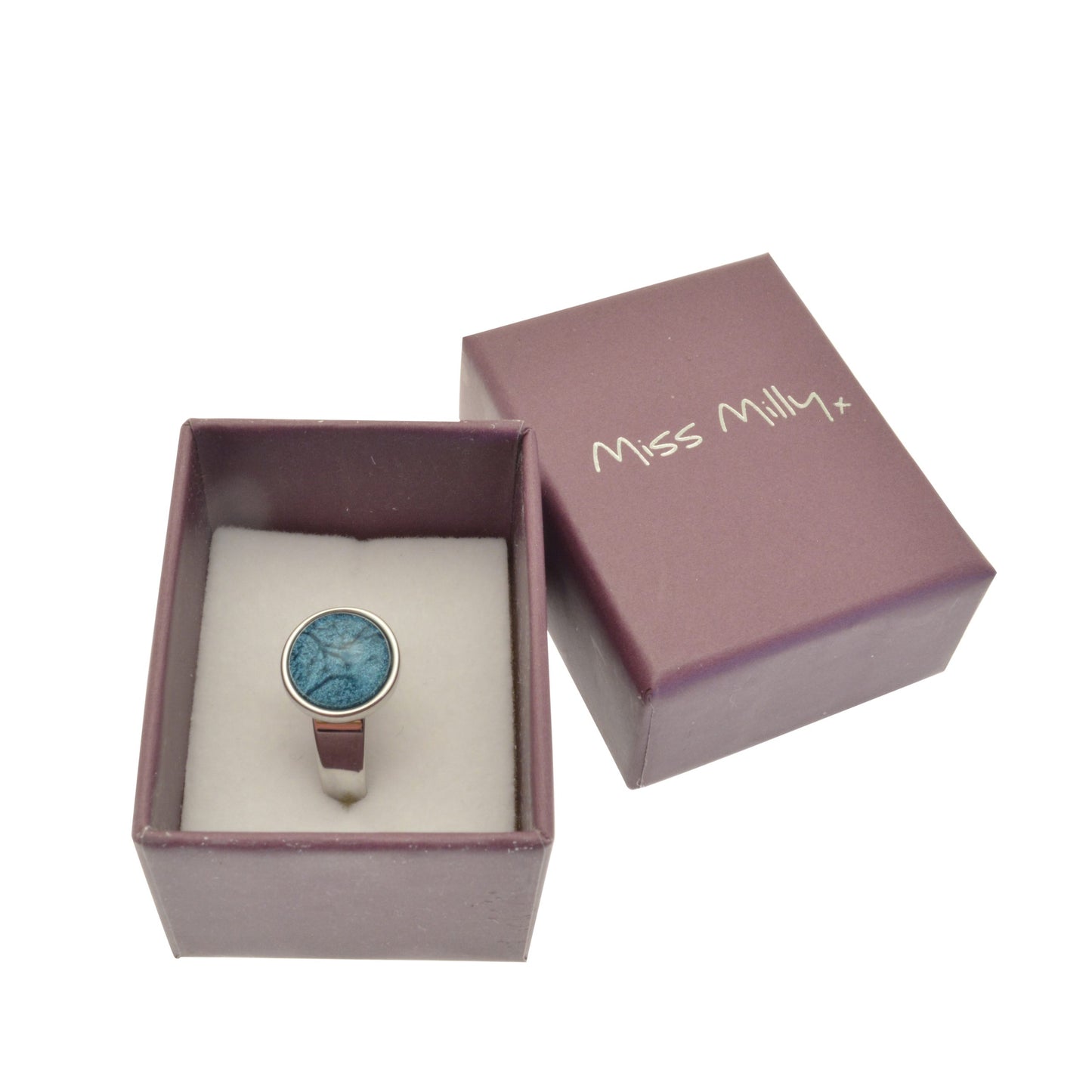'Miss Milly' ring box on a white background
