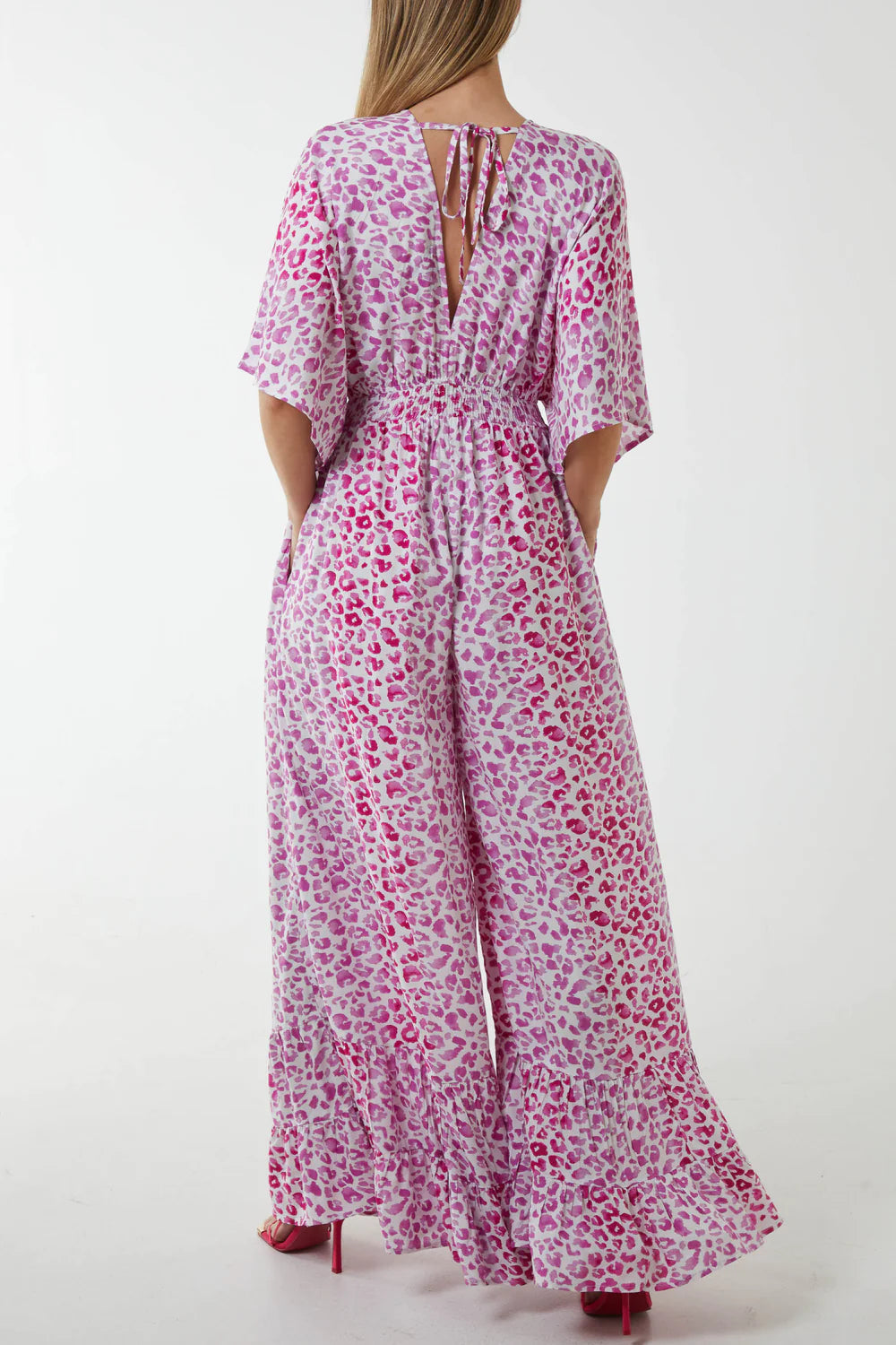 Fearless Neon Pink Leopard Print Wide Leg Jumpsuit