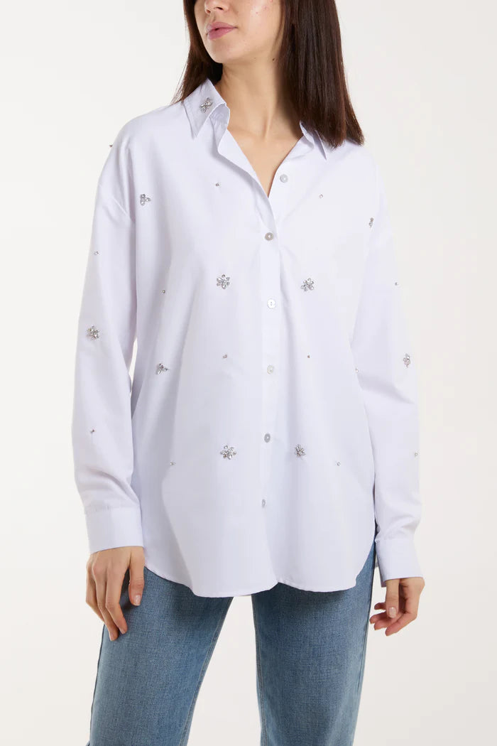 Dafne white rhinestone embellished shirt