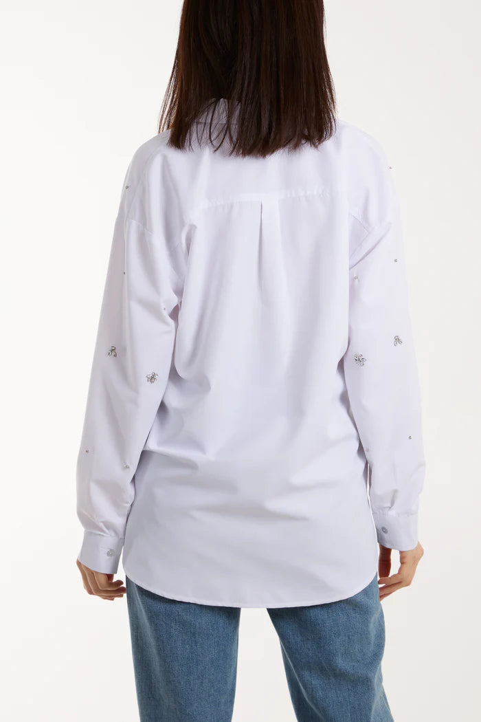 Dafne white rhinestone embellished shirt