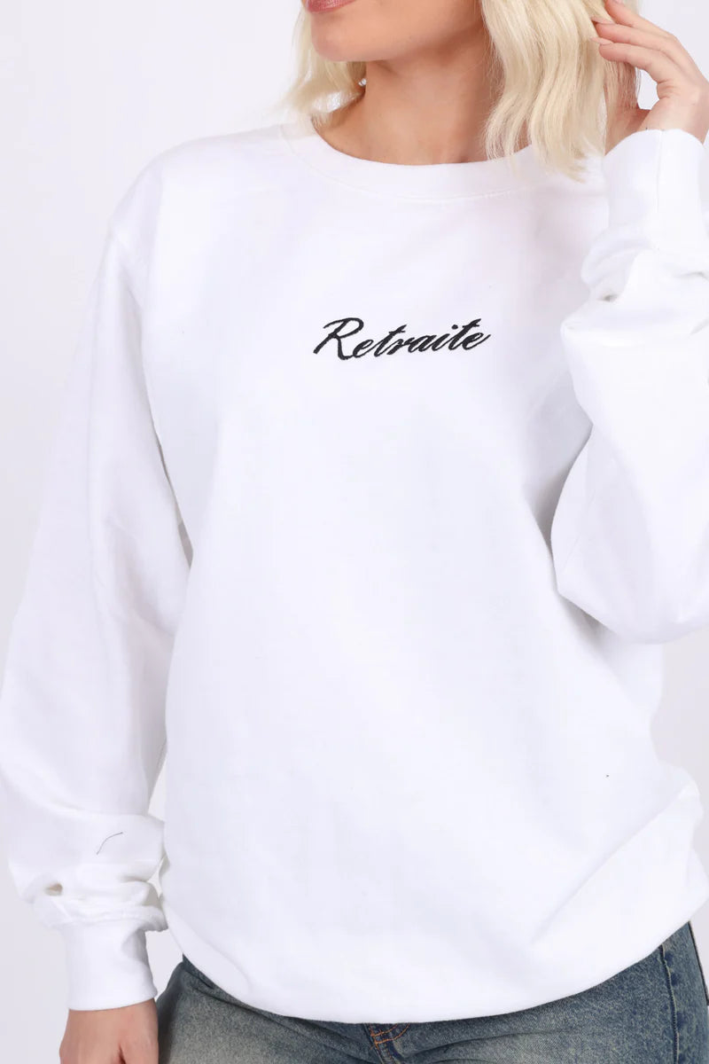 Daija - Exotic Flower and Bird Design Sweatshirt - White