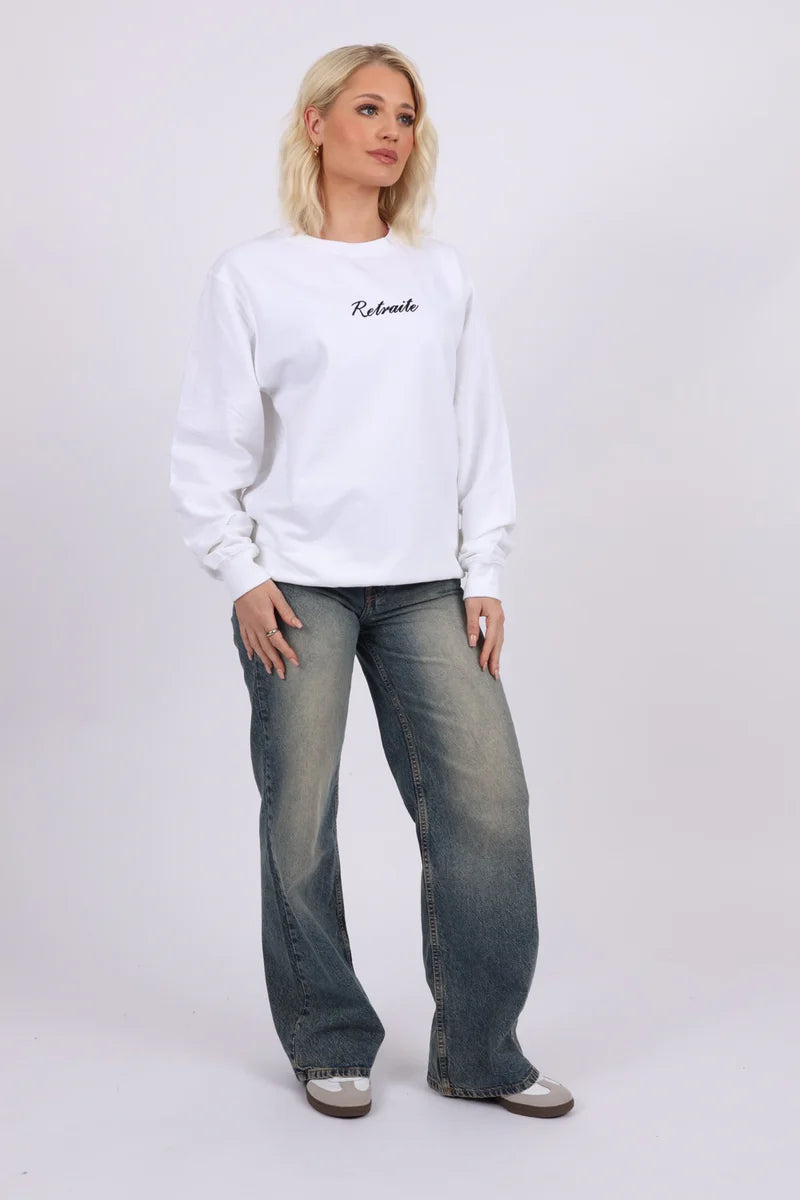 Daija - Exotic Flower and Bird Design Sweatshirt - White