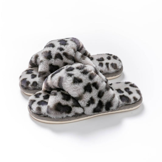 Fierce Comfort Leopard Slippers in Silver