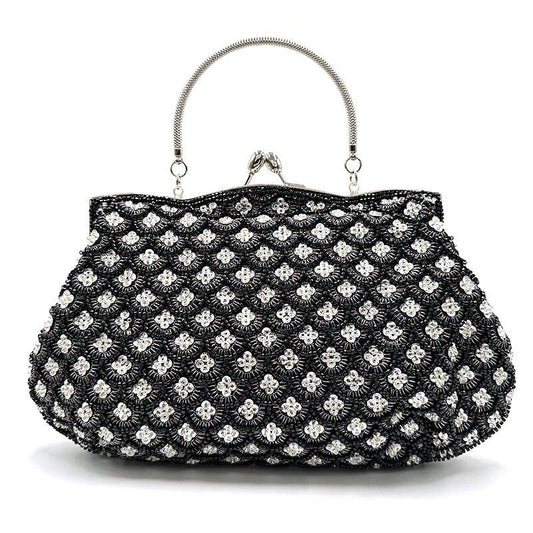 Crystal beads embellished Evening Bag: Black