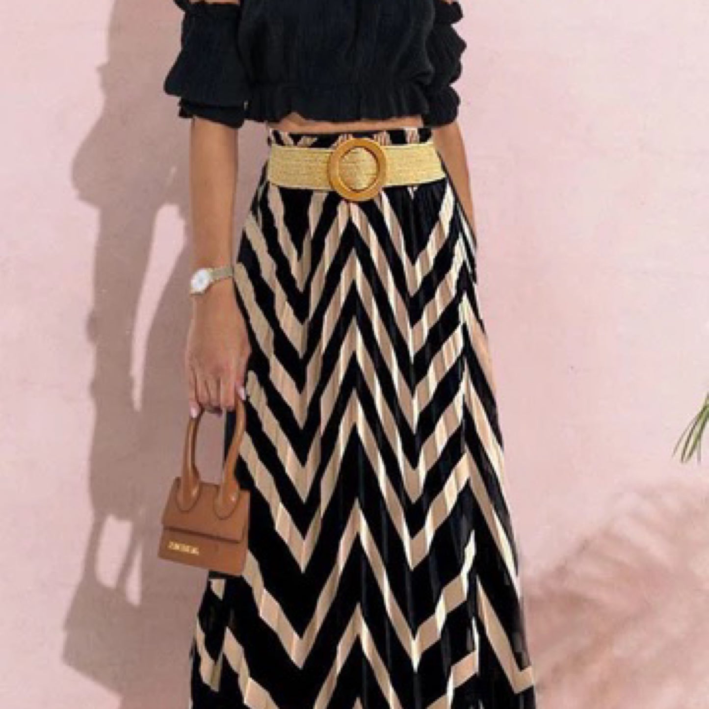Clara Chevron Printed Maxi Skirt - Black