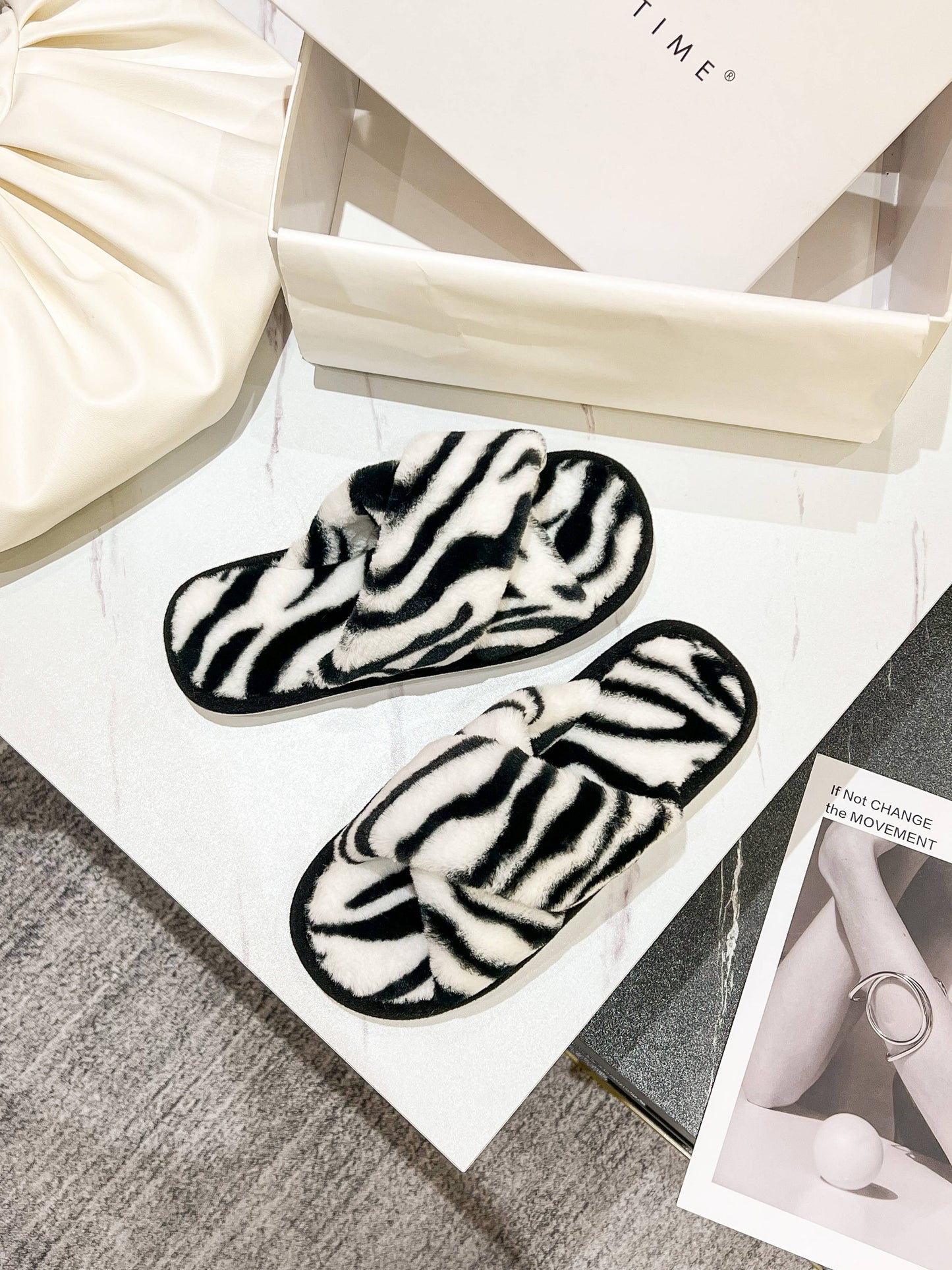 Zebra Luxe Cross Strap Luxurious Slippers