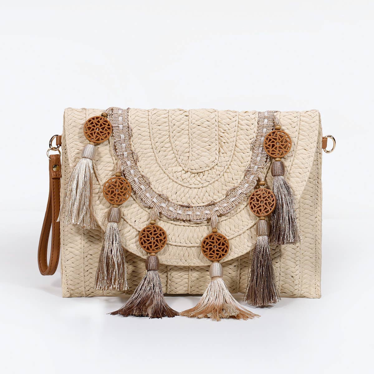 Tassels clutch straw bag