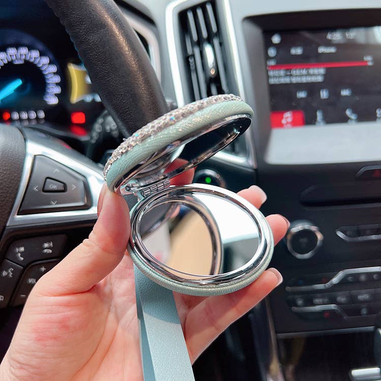 Silver Beaded Round Camelia Keychain with Mirror