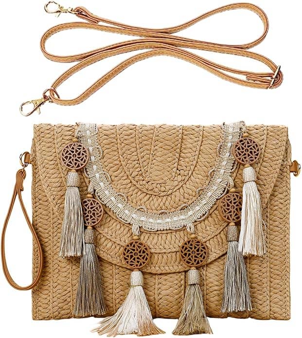 Tassels clutch straw bag