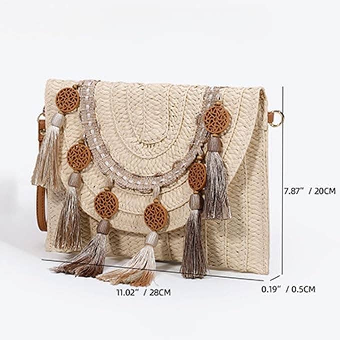Tassels clutch straw bag
