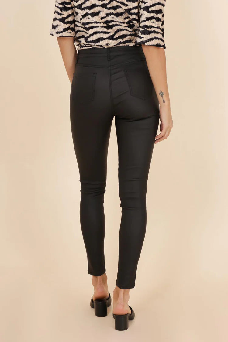 G-Smack Black PU Coated Leather Look Skinny Jeans