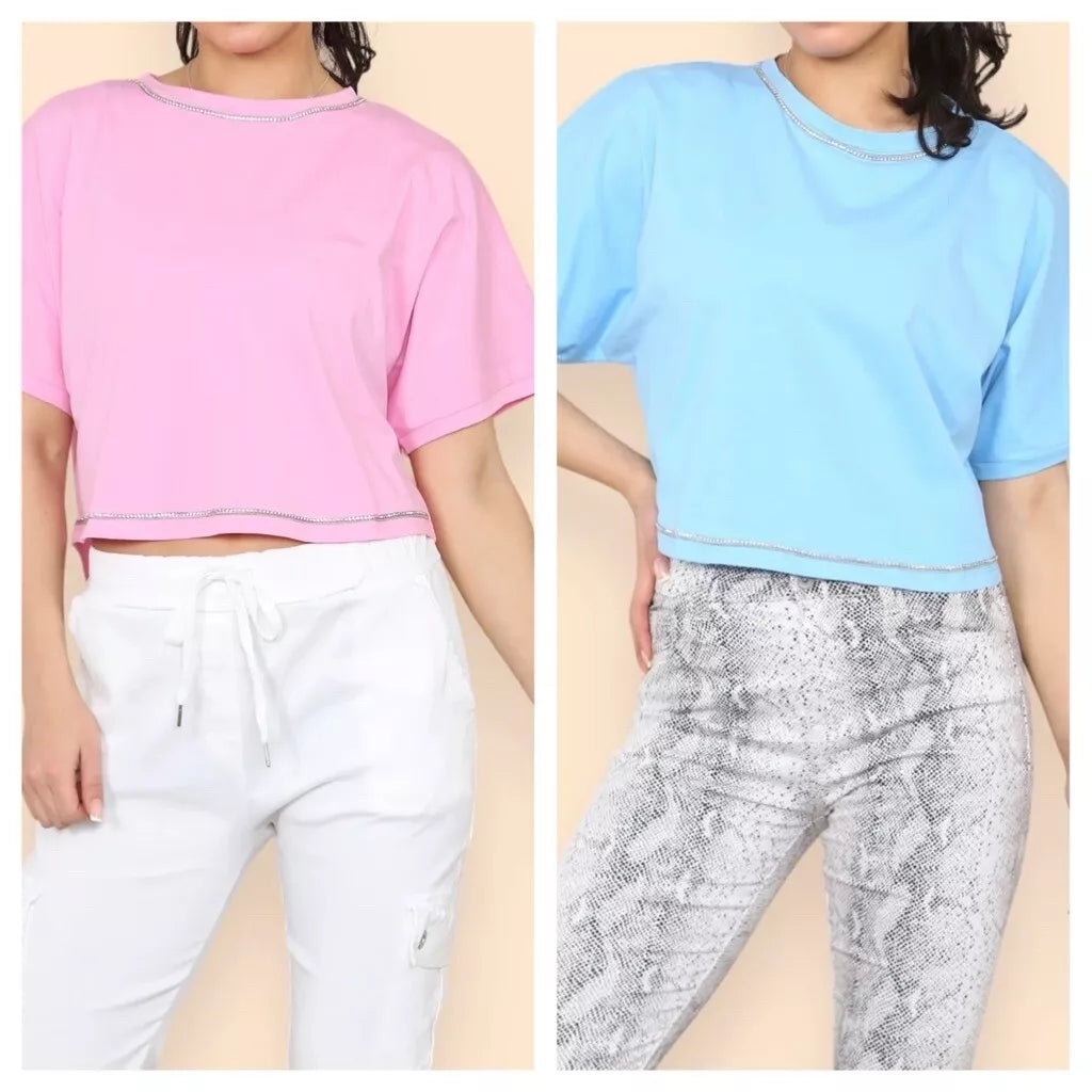 Catalina - Crystal Neck Diamanté Embellished T-Shirt