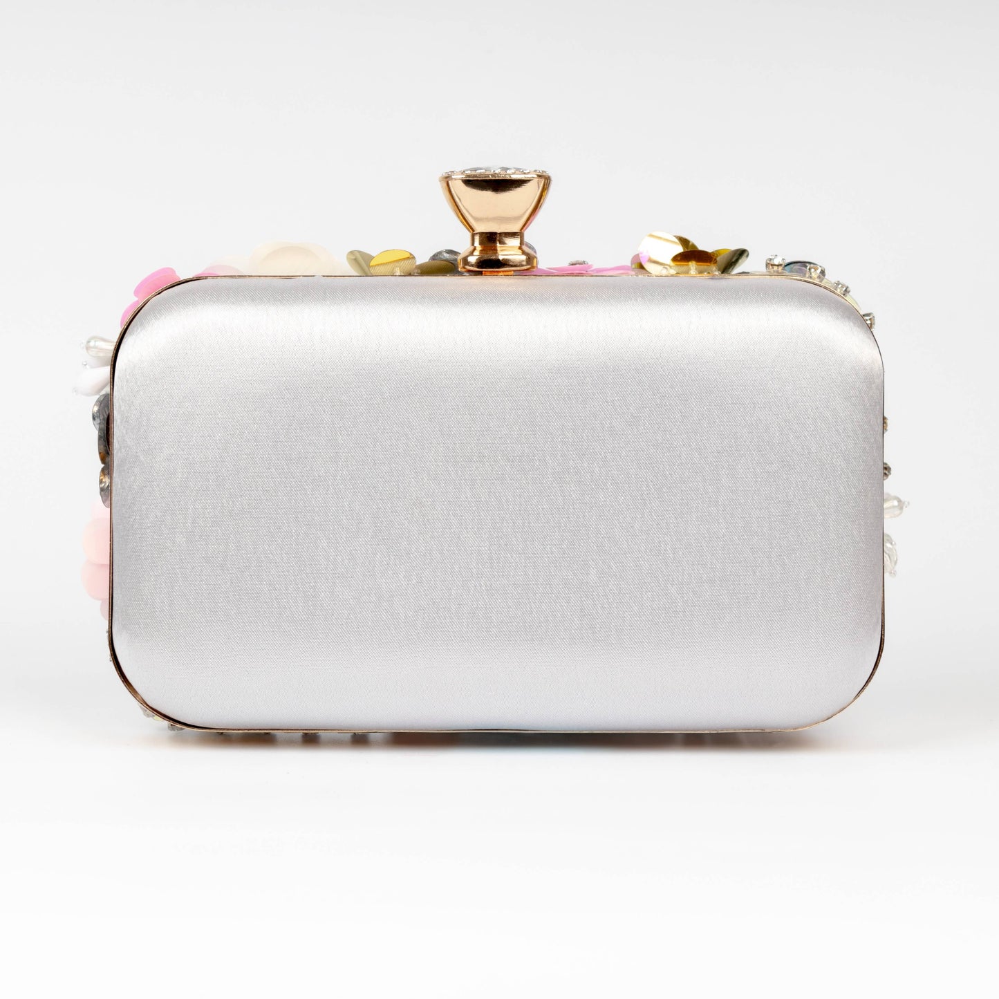 Floral Embellished Clutch Bag: Silver