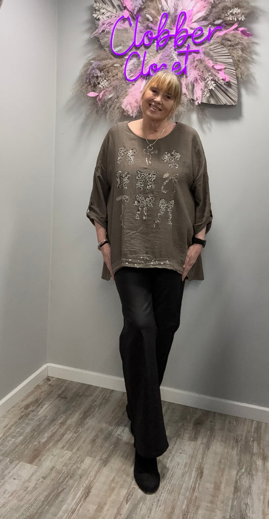 Diamante Animal Bows Long Sleeve Top